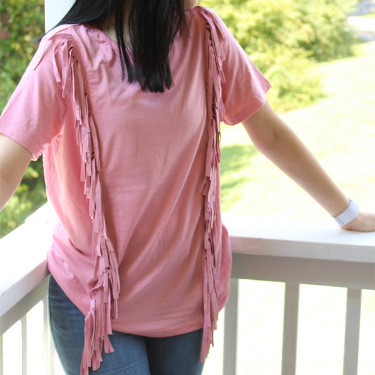 Women’s Merigold Kiss, Rose Pink Blouse with Fringe Tassels