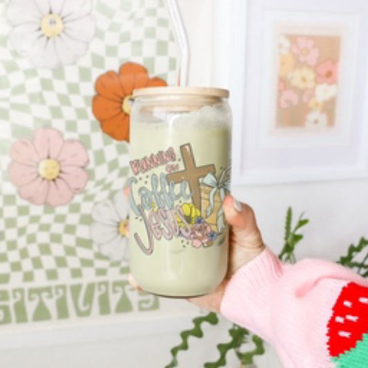 Running on Coffee & Jesus Glass Tumbler