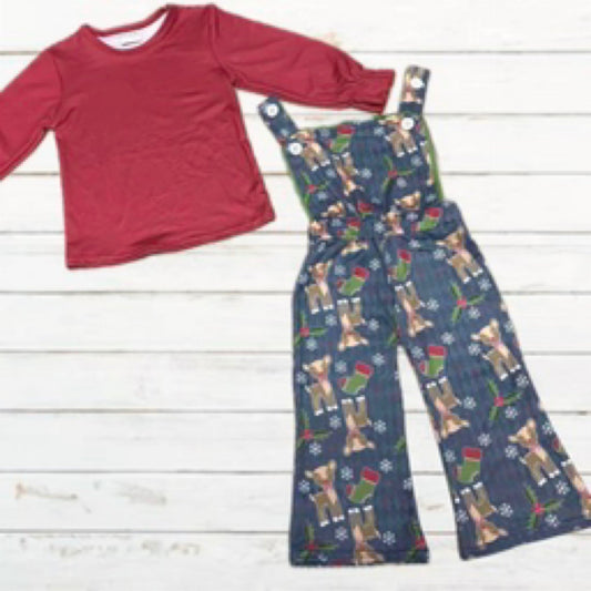 Country Christmas Overalls, 2PC Set