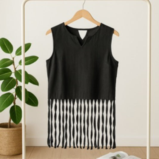 Women’s Merigold Kiss Charcoal Denim Fringe Tank