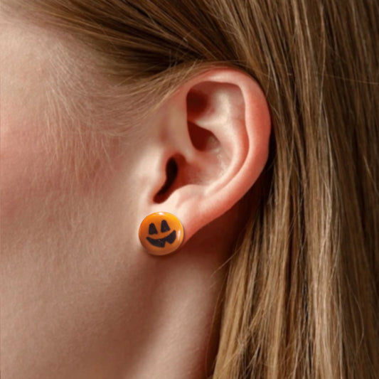 Pumpkin Face Earrings – Cute Jack-o’-Lantern Studs for Fall
