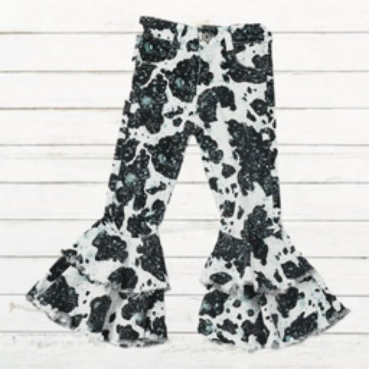 Turquoise & Cows, Denim Flare Pants