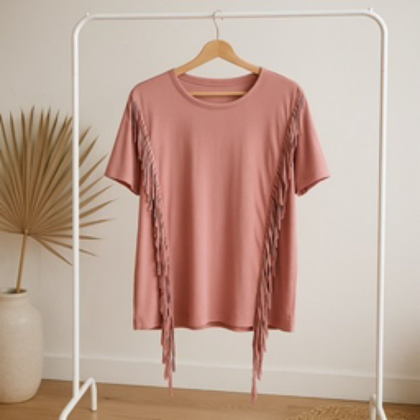 Women’s Merigold Kiss, Rose Pink Tshirt Blouse with Fringe Tassels